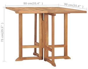 VidaXL összecsukható tömör tíkfa kerti étkezőasztal 90 x 90 x 75 cm