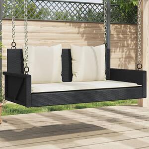 Fekete polyrattan hintapad párnával 119 x 56 x 48 cm