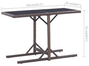 VidaXL barna polyrattan és üveglapos kerti asztal 110 x 53 x 72 cm