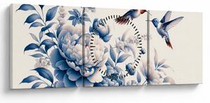 Kép - Kolibrik a virág felett (órával) (90x30 cm)