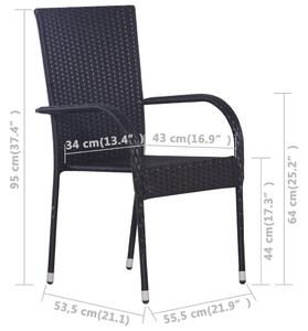 VidaXL 4 db fekete rakásolható polyrattan kültéri szék