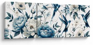 Kép - Kolibrikok virágokkal (órával) (90x30 cm)