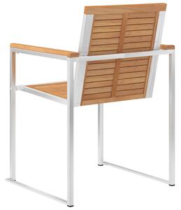 VidaXL 2 db tömör tíkfa és rozsdamentes acél kerti szék