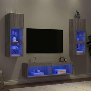VidaXL 6 darab szürke sonoma színű szerelt fa fali TV-bútor LED-del