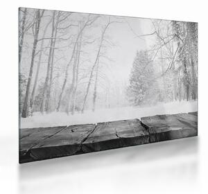 Üveg kép - Fából készült móló télen (70x50 cm)