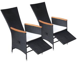 VidaXL 2 db fekete dönthető háttámlás polyrattan kerti szék párnával