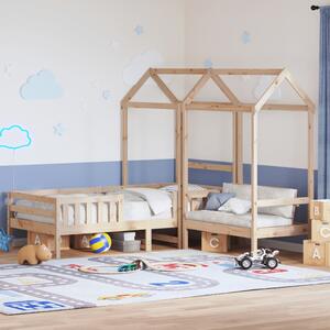 Tömör fenyőfa ágy és pad szett tetővel 80 x 200 cm