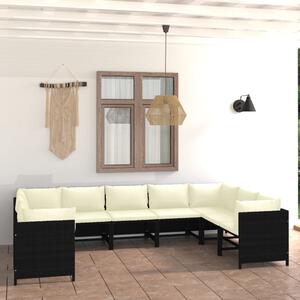 VidaXL 9 részes fekete polyrattan kerti ülőgarnitúra párnákkal