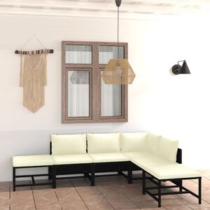 VidaXL 6 részes fekete polyrattan kerti ülőgarnitúra párnákkal