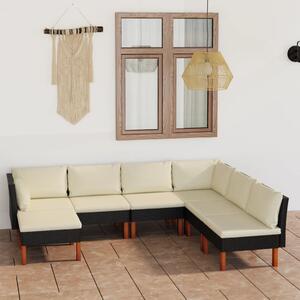 VidaXL 7 részes fekete polyrattan kerti ülőgarnitúra párnákkal