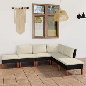 VidaXL 6 részes fekete polyrattan kerti ülőgarnitúra párnákkal