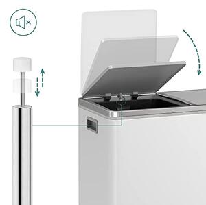 SONGMICS dupla szemetes, fém szelektív hulladékgyűjtő 15 szemeteszsákkal, 2 × 30 L, fehér–szürke