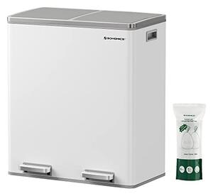 SONGMICS dupla szemetes, fém szelektív hulladékgyűjtő 15 szemeteszsákkal, 2 × 30 L, fehér–szürke