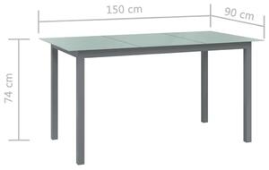 VidaXL világosszürke alumínium és üveg kerti asztal 150 x 90 x 74 cm