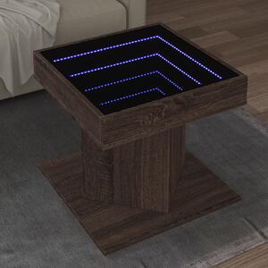 Barna tölgy szerelt fa dohányzóasztal LED-del 50 x 50 x 45 cm