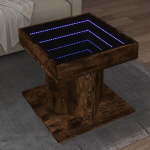 Füstös tölgy szerelt fa dohányzóasztal LED-del 50 x 50 x 45 cm