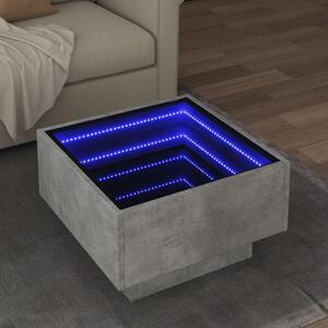 Betonszürke szerelt fa dohányzóasztal LED-del 50 x 50 x 30 cm