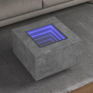 Betonszürke szerelt fa dohányzóasztal LED-del 60 x 60 x 40 cm