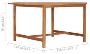 VidaXL tömör tíkfa kerti asztal 150 x 150 x 75 cm
