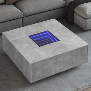Betonszürke végtelen hatású LED-es dohányzóasztal 100x100x40 cm