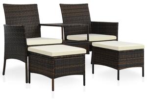 VidaXL barna 2-személyes polyrattan kerti fotel asztallal/zsámolyokkal