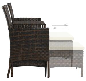 VidaXL barna 2-személyes polyrattan kerti fotel asztallal/zsámolyokkal
