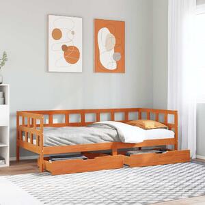 Viaszbarna tömör fa kanapéágy fiókkal matrac nélkül 90 x 190 cm