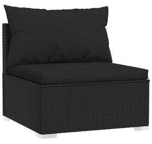 VidaXL fekete polyrattan kerti középső kanapé párnákkal