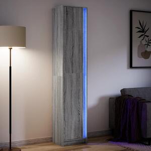 Szürke sonoma szerelt fa LED-es magasszekrény 41,5x32,5x200 cm