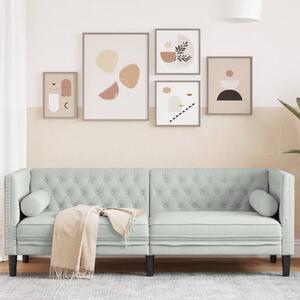 3 személyes világoszöld bársony Chesterfield kanapé párnákkal