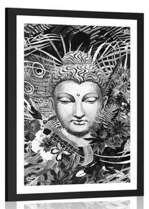 Poszter paszportuval Buddha exotikus háttéren fekete fehérben