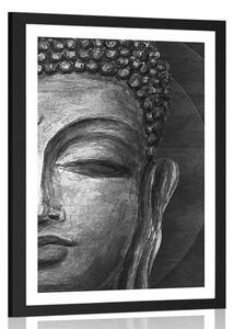 Poszter paszportuval Buddha arc fekete fehérben