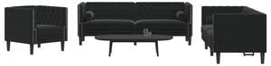 3 részes fekete bársony Chesterfield kanapészett párnákkal