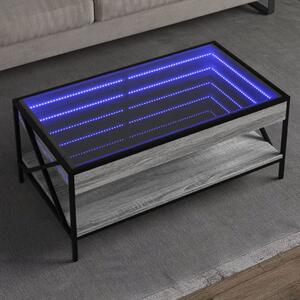 Szürke sonoma végtelen hatású LED-es dohányzóasztal 90x50x38 cm