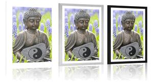 Poszter paszportuval jin és jang jel Buddha kezében