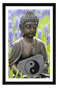 Poszter paszportuval jin és jang jel Buddha kezében