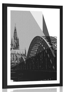 Poszter paszportuval Köln város illusztrációja fekete fehérben