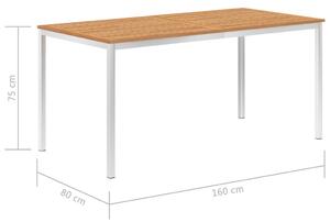 VidaXL tömör tíkfa és rozsdamentes acél kerti étkezőasztal 160x80x75cm