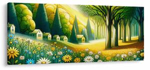 Kép - Falu sárga-zöld színekben (120x50 cm)