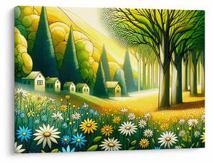 Kép - Falu sárga-zöld színekben (70x50 cm)