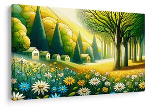 Kép - Falu sárga-zöld színekben (90x60 cm)