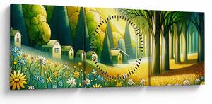Kép - Falu sárga-zöld színekben (órával) (90x30 cm)