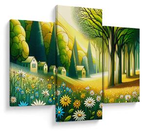 Kép - Falu sárga-zöld színekben (90x60 cm)