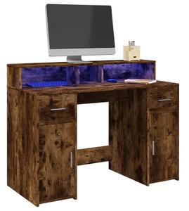 Füstös tölgy színű szerelt fa íróasztal LED-ekkel 120x55x91 cm
