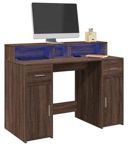 Barna tölgy színű szerelt fa íróasztal LED-ekkel 120x55x91 cm