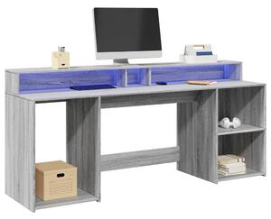 Szürke sonoma színű szerelt fa íróasztal LED-ekkel 200x55x91 cm