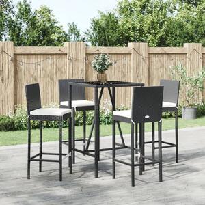 5 részes fekete polyrattan kerti bárszett párnával