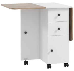 HOMCOM Összecsukható asztal maximum 6 fő részére, 2 fiókkal, szekrénnyel és hátsó polccal, 120x60x76,5 cm, fehér