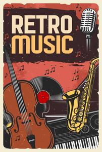 Művészi plakát Retro music poster, instruments and vinyl, seamartini, (26.7 x 40 cm)
