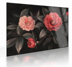 Üveg kép - Vörös virágok sötét háttér előtt (70x50 cm)